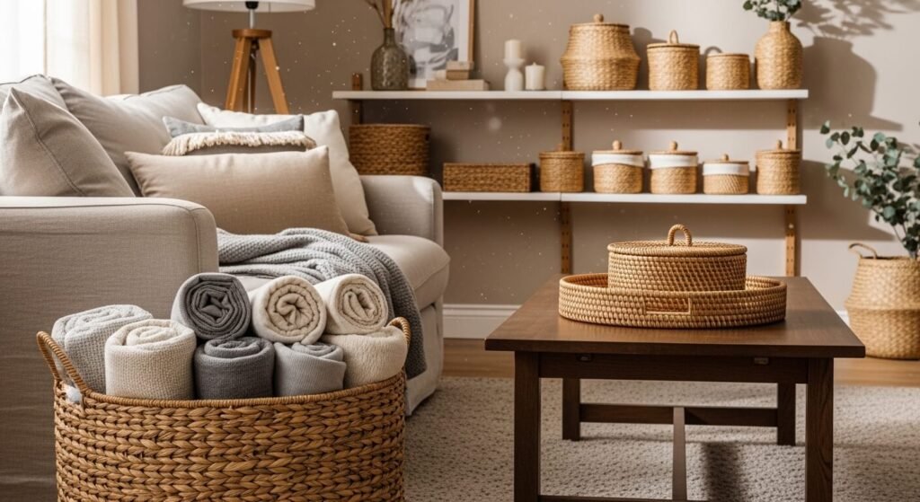 How To Decorate With Baskets For Beautiful Storage That Hides Clutter