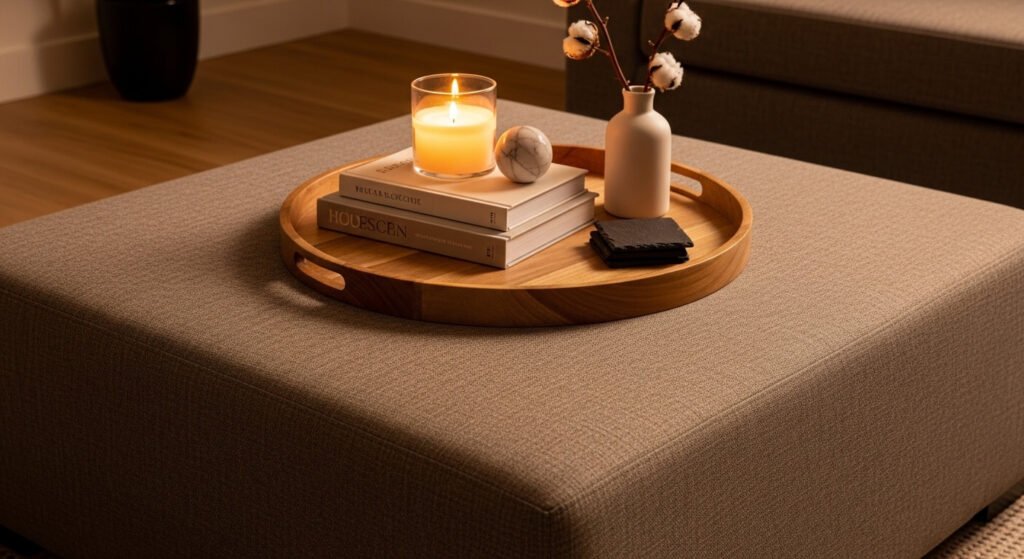 How To Style A Tray On Your Ottoman For Function That Looks Fabulous